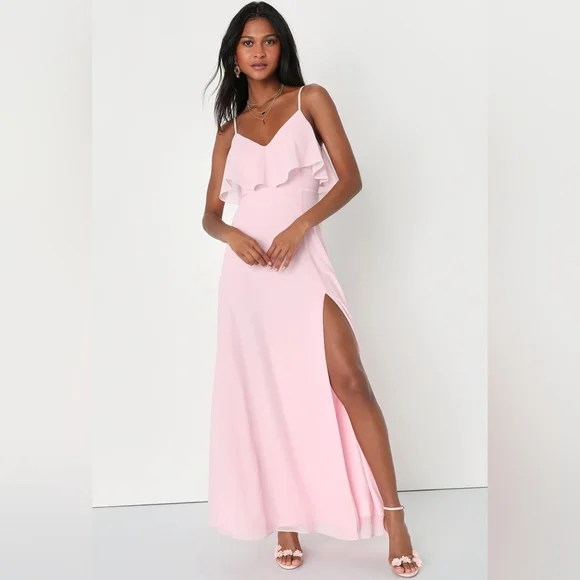 Lulus Devoted to Beauty Blush Pink Tiered Sleeveless Maxi Dress, size 1X